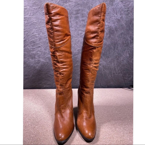 Nina Knee High Leather High Heel Boots 8M Womens Cognac - Picture 1 of 12